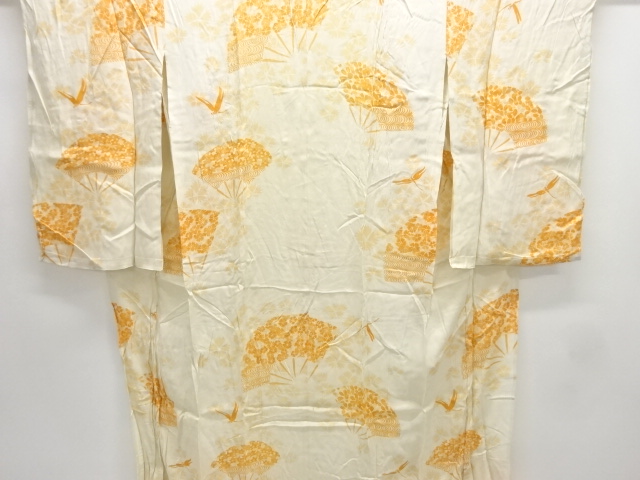 JAPANESE KIMONO / ANTIQUE HITOE JUBAN / SILK / FLORAL FAN & DRAGONFLY